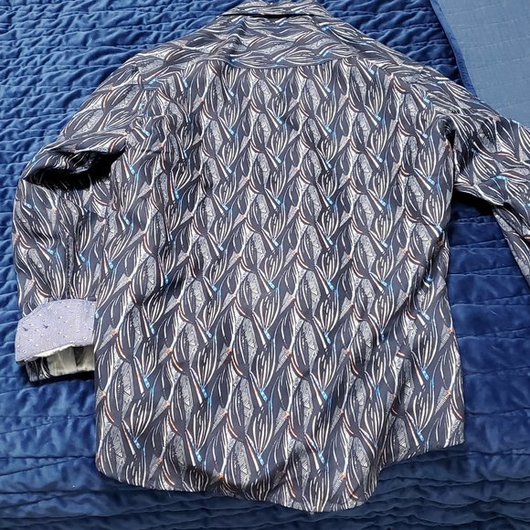 Warriors and Scholars blue button up shirt with unique french cuffs - Picture 4 of 4